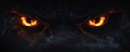Halloween background with eerie, glowing eyes peering out from the darkness.の素材