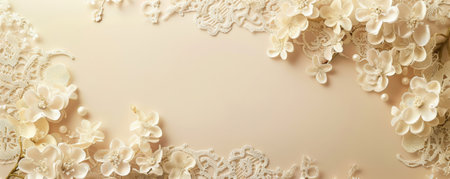 Mother's Day background with a vintage lace pattern and delicate flowers.の素材
