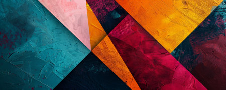 Abstract geometric background with bold shapes, vibrant colors, and textured layers. The artistic, dynamic design adds a sense of creativity and modernity, ideal for innovative themesの素材