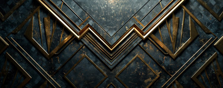 Art deco background with bold geometric patterns, metallic accents, and a textured backdrop. The luxurious, vintage design evokes the glamor of the 1920s, ideal for retro or elegant themesの素材