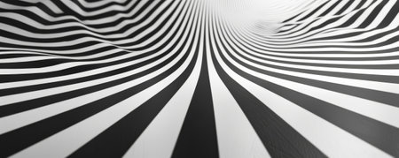 Design art background featuring a bold, black and white optical illusion pattern, creating a sense of depth and movementの素材