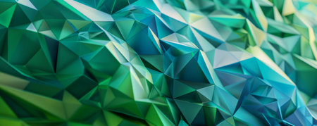 Design art background featuring a digital low poly design in shades of green and blue, geometric shapes creating a modern lookの素材