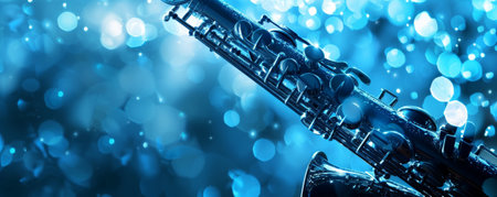 Cool jazz music background with icy blue tones and a sleek, modern design. The overall feel is fresh and contemporary, perfect for a chill jazz session.の素材