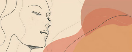 Design art background showcasing a minimalist line drawing in black on a pastel background, simple and elegantの素材