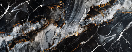 Marble abstract background featuring a sleek combination of black, silver, and white. The veins are sharp and bold, adding a touch of modern eleganceの素材