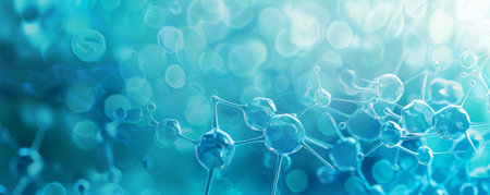 Medical background with a cool, icy blue theme, featuring stylized molecular structures and a faint grid pattern, emphasizing scientific research.の素材