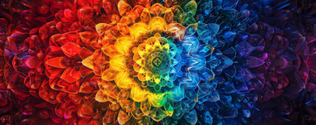 Pride LGBT background showing a rainbow-colored geometric mandala, intricate and balancedの素材