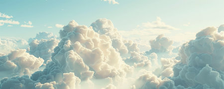 White Clouds: Fluffy white clouds scattered across a pale sky, creating a dreamy and peaceful background.の素材
