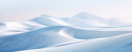 White Sand Dunes: Soft white sand dunes with gentle curves, creating a serene and minimalist desert landscape.の素材