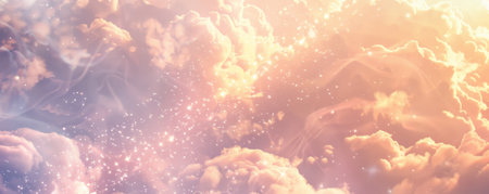 Ethereal wedding mockup card background with a light, cloud-like texture and soft, dreamy colors. Subtle sparkles and a faint glow enhance the heavenly atmosphere.の素材