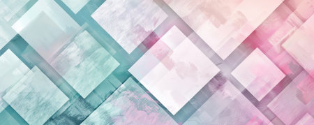 Abstract geometric background showing a mosaic of overlapping squares and rectangles in pastel hues. The soft colors and layered shapes give a calm and sophisticated feel.の素材