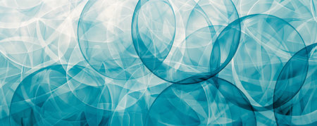 Abstract geometric background featuring overlapping circles and lines in various shades of blue. The cool tones and intricate patterns create a serene and sophisticated look.の素材