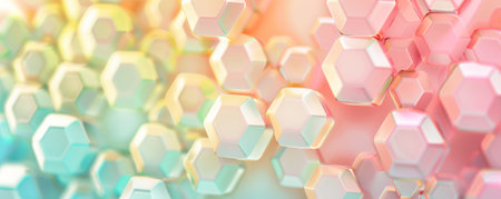 Abstract hexagon geometry background in pastel colors. The hexagons are arranged in a soft, flowing pattern, creating a calming and soothing atmosphere. The design is perfect for a minimalist and modern aesthetic.の素材