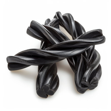 A handful of black licorice twists, isolated on white backgroundの素材