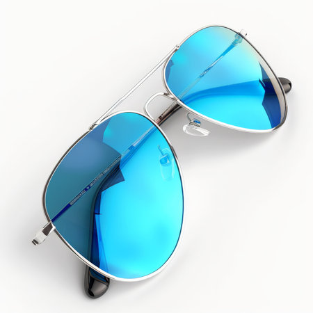 A pair of trendy mirrored sunglasses, isolated on white backgroundの素材