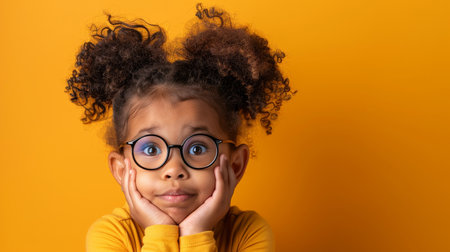 an African American girl showing curiosity on a studio backgroundの素材
