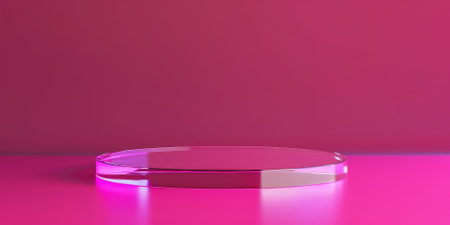 Polished acrylic product display podium on a vibrant magenta background: Glossy and modern, perfect for chic accessories or beauty products, the acrylic podium and magenta background create a fashionable and dynamic lookの素材