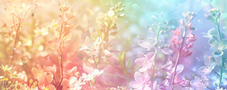 Pride LGBT background with a soft pastel rainbow gradient and delicate floral accents, creating a gentle and peaceful sceneの素材