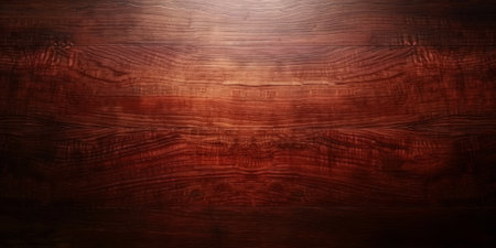 Polished mahogany wood background with rich, dark reddish-brown tones and sleek finish: Great for luxury or classic designs, the dark reddish-brown tones and sleek finish of mahogany wood create an elegant and sophisticated lookの素材