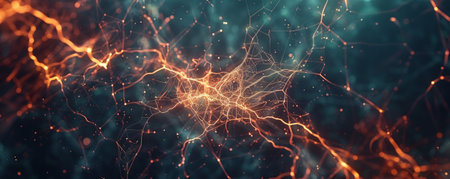 Futuristic digital network background with glowing lines, dark contrasts, and textured connections. The high-tech, modern aesthetic creates a sense of innovation and connectivity, perfect for technology themesの素材