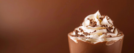 Chocolate background with creamy, layered chocolate mousse with whipped cream.の素材