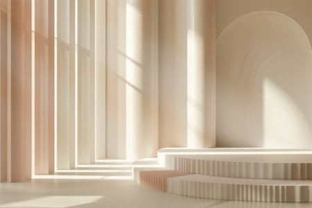 A minimalistic abstract background in a 3D render, featuring clean lines and soft colors. This scene provides ample empty space, perfect for product branding and showcasing, creating a modern and elegant setting for any promotional content.の素材