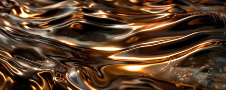 A captivating background featuring liquid metal in molten bronze, flowing in intricate, wave-like patterns. The rich, warm tones and reflective texture add a luxurious feel.の素材