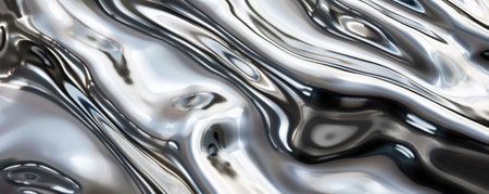 A close-up of liquid platinum, with its bright, silvery surface creating smooth, flowing patterns. The reflective sheen and dynamic movement give a sophisticated and elegant look.の素材