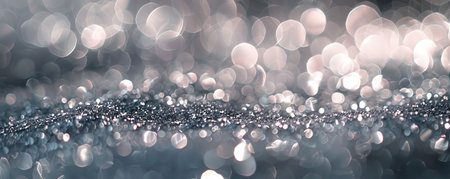 A detailed shot of silver glitter with selective focus, capturing the sharp, reflective particles against a softly blurred background, creating a sparkling, magical effect.の素材