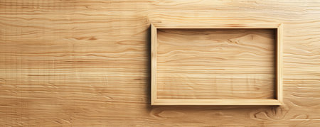 A minimalist wooden picture frame with a smooth finish, placed on a light wooden background. The simplicity of the frame contrasts with the subtle patterns in the wood grain, creating an elegant and modern look.の素材
