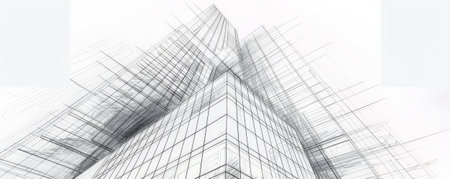 A sketch of a contemporary skyscraper, with sleek lines, glass facades, and innovative structural elements. The white background emphasizes the modern and ambitious design.の素材