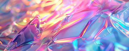 Abstract iridescent background design, 3d render, featuring a crystalline, prismatic texture. The iridescent surfaces shimmer with a spectrum of colors, creating a magical and captivating visual effect.の素材