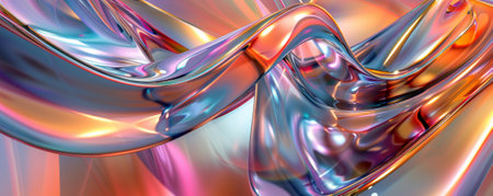 Abstract iridescent background design, 3d render, showing a blend of sharp angles and flowing curves. The iridescent surfaces create a striking contrast, with colors that shift between metallic tones.の素材