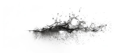 An intricate water splash with droplets suspended in the air, creating a beautiful, fluid shape against a white background. The simplicity of the backdrop enhances the visual impact.の素材