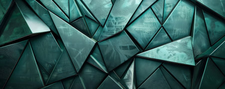 A brushed metal texture with a geometric pattern of intersecting triangles and subtle green highlights, suggesting advanced technology.の素材