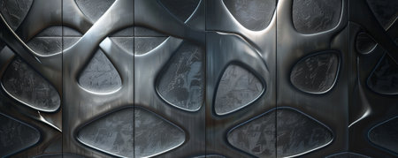 A brushed metal texture with a geometric pattern of intersecting lines and embedded LEDs that create a soft, ambient glow, giving it a futuristic feel.の素材