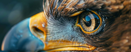 A close-up of an eagle's eye reflecting a wavy American flag, symbolizing deep connection and pride.の素材