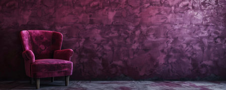 A dramatic image of an empty wall in deep aubergine, with a matte finish and soft shadows, creating a rich and luxurious backdrop.の素材