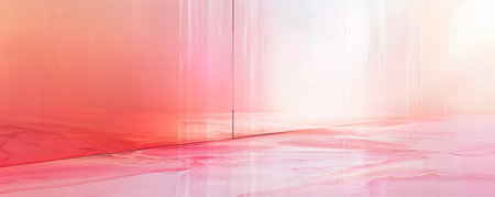 A minimalist background with a transparent glass surface featuring a gradient from coral pink to clear. The soft hues and clean lines make it perfect for a modern, elegant design.の素材