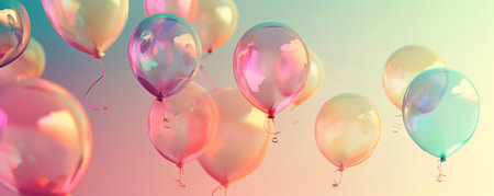 A playful background with balloons in pastel colors, gently floating against a soft gradient background, evoking a sense of lightness and celebration.の素材