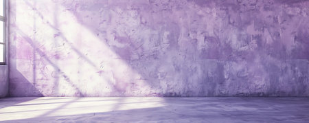 A serene depiction of an empty wall painted in pastel lavender, with a smooth texture and natural light, creating a calm and inviting atmosphere.の素材