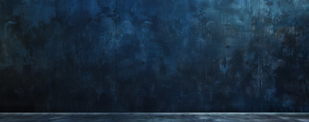 A dramatic scene featuring an empty wall in deep sapphire blue, with a matte finish and soft shadows, creating a rich and sophisticated backdrop.の素材