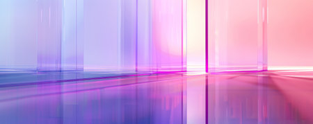 An abstract design with a transparent glass background, featuring a gradient from rich purple to clear. The glass reflects ambient light, adding depth and dimension to the image.の素材