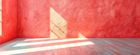 A vibrant depiction of an empty wall painted in bright coral, with a smooth texture and even lighting, emphasizing the energetic and lively color.の素材