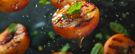 Grilled peaches with honey and mint, with char marks and herbs.ai generatedの素材