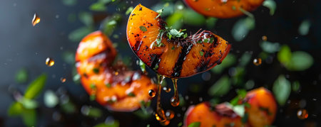 Grilled peaches with honey and mint, with char marks and herbs.ai generatedの素材