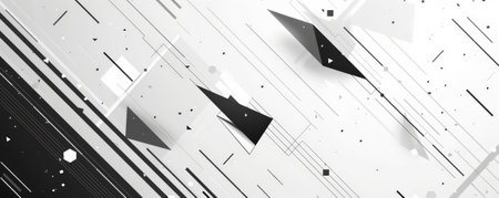 A sleek and modern 2025 Happy New Year banner with clean lines, geometric shapes, and a minimalist black and white color scheme.の素材