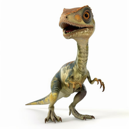 A friendly-looking Hypsilophodon with its small size and herbivorous build, appearing playful, isolated on white background.の素材