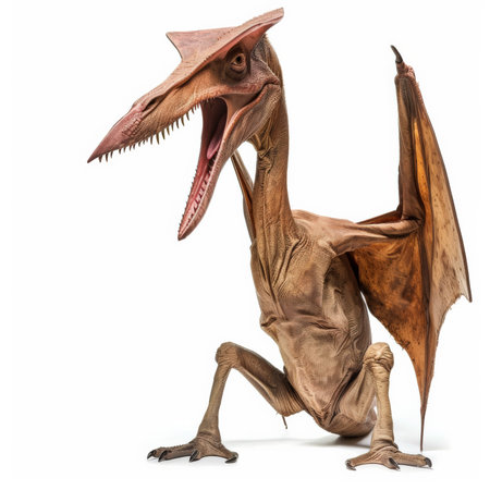 A majestic Pterodaustro with its unique jaw and small teeth, appearing ready to fish, isolated on white background.の素材