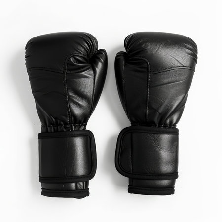 A pair of sleek weightlifting gloves in black, isolated on white backgroundの素材